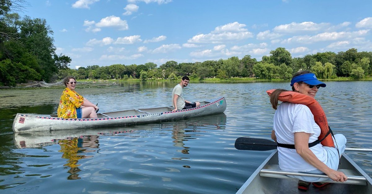 Canoes on Lake of the Isles in summer, Minneapolis