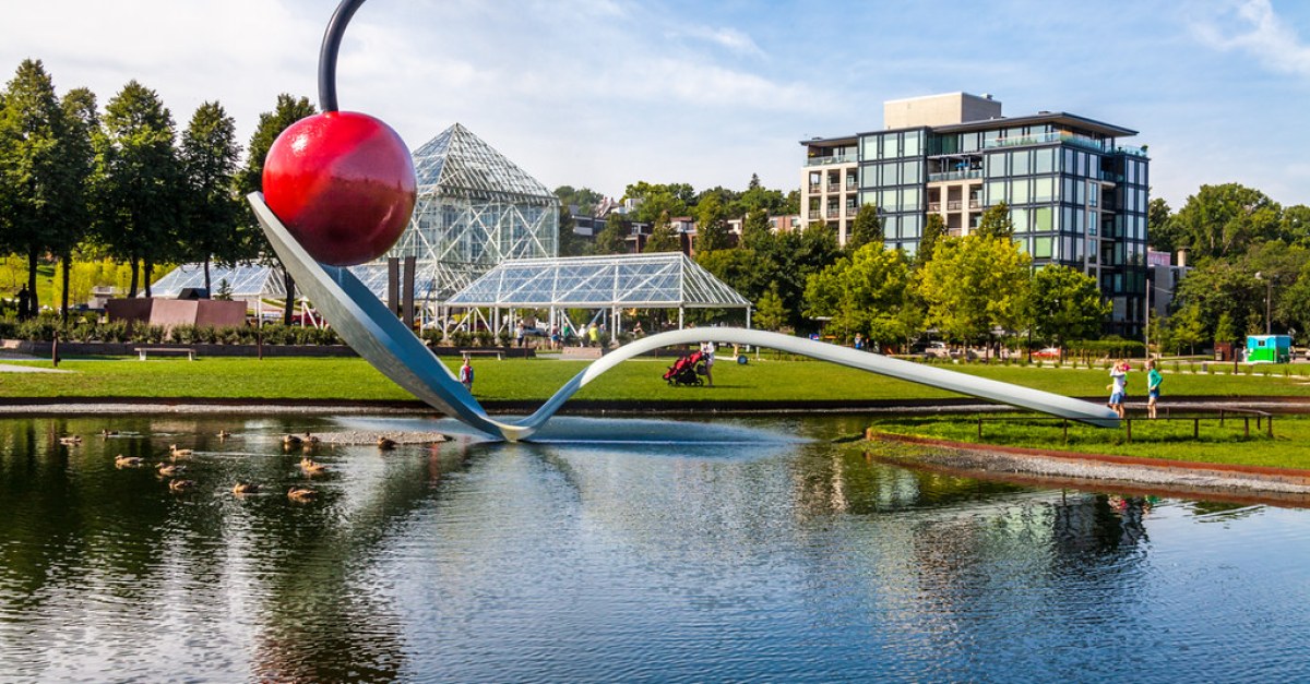 Spoonbridge and Cherry sculpture at the Minneapolis Sculpture Garden in summer